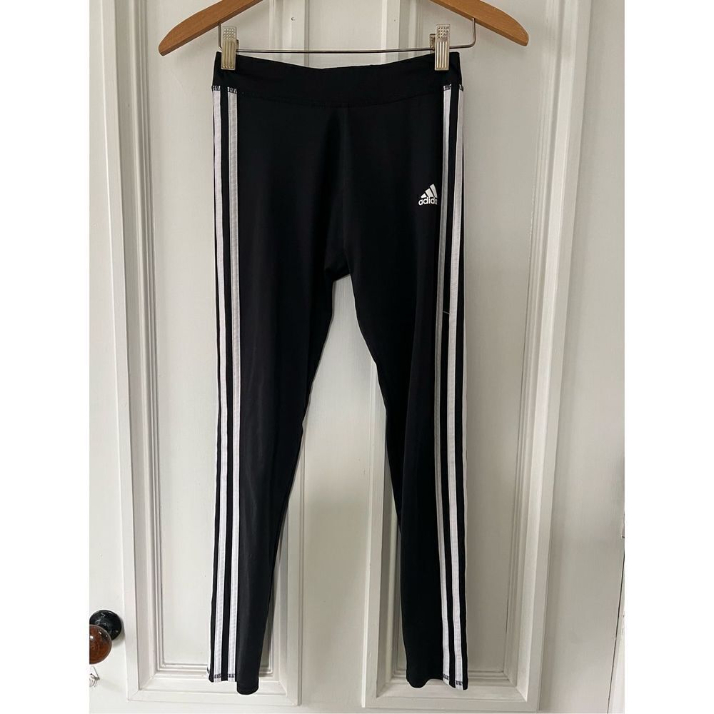 Adidas black with white stripe girls leggings 14